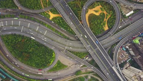 china day time wuhan cityscape traffic road junction aerial top view 4k