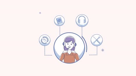 customer service female worker and set icons