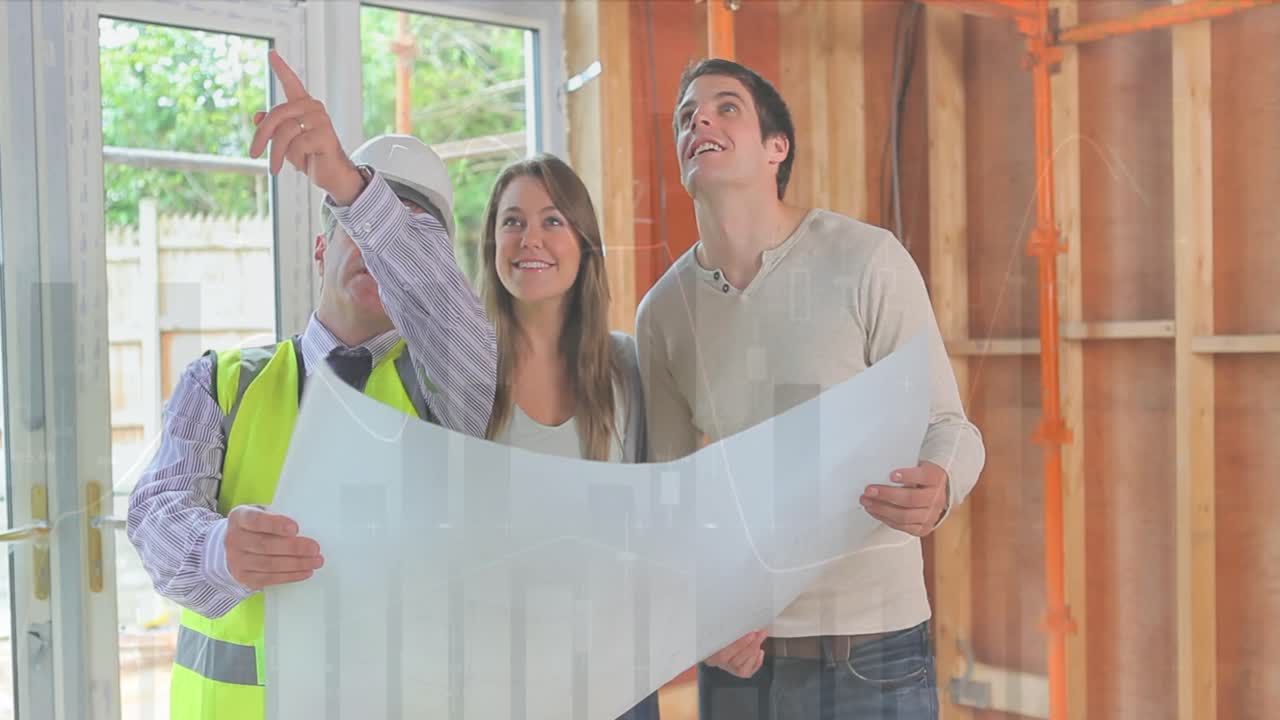 animación del procesamiento de estadísticas sobre ingenieros masculinos y planes de explotación de parejas en el sitio de construcción