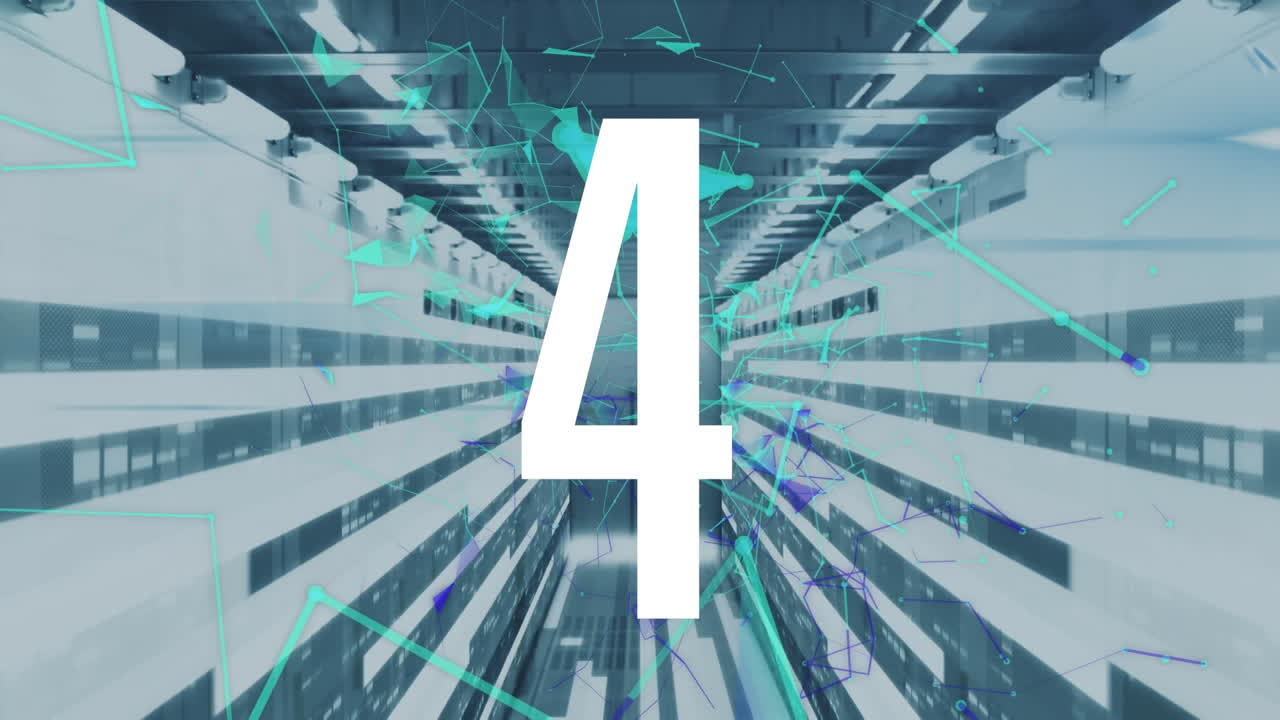 animación de la red de conexiones y números a través de servidores informáticos