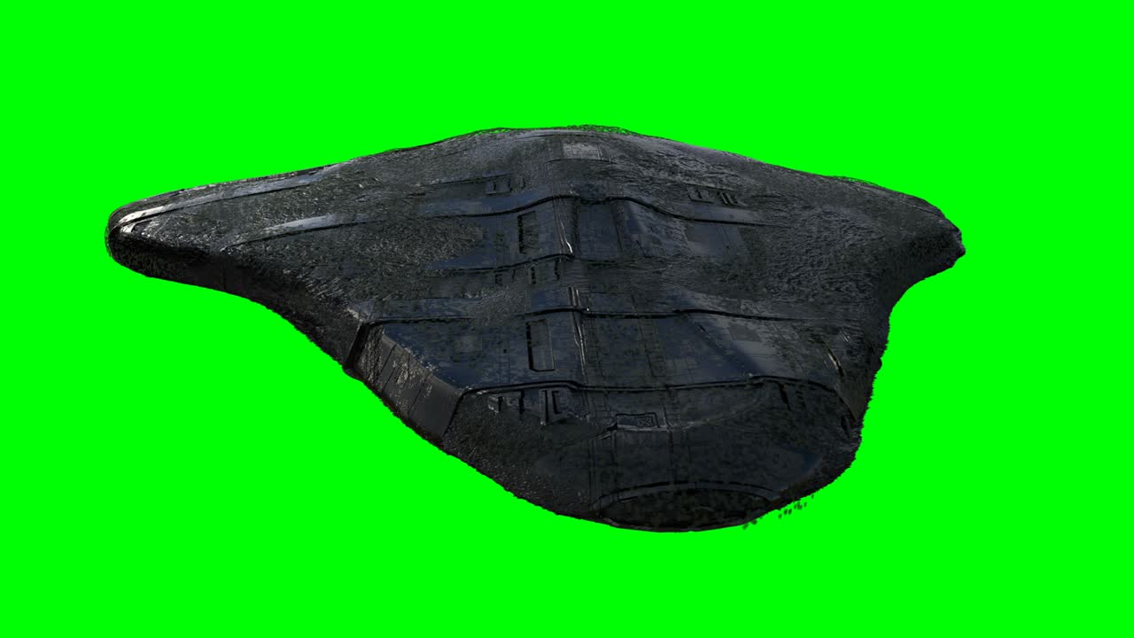 la nave de ciencia ficción alienígena futurista se aísla en la pantalla verde. animación realista en 4k.