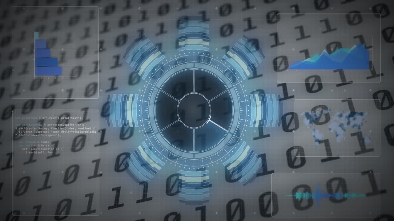 animación del escaneo del alcance, el procesamiento de datos y el cambio de números de codificación binaria