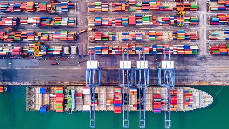 aerial view, 4k.time lapse industrial port with container port where is a part of shipping