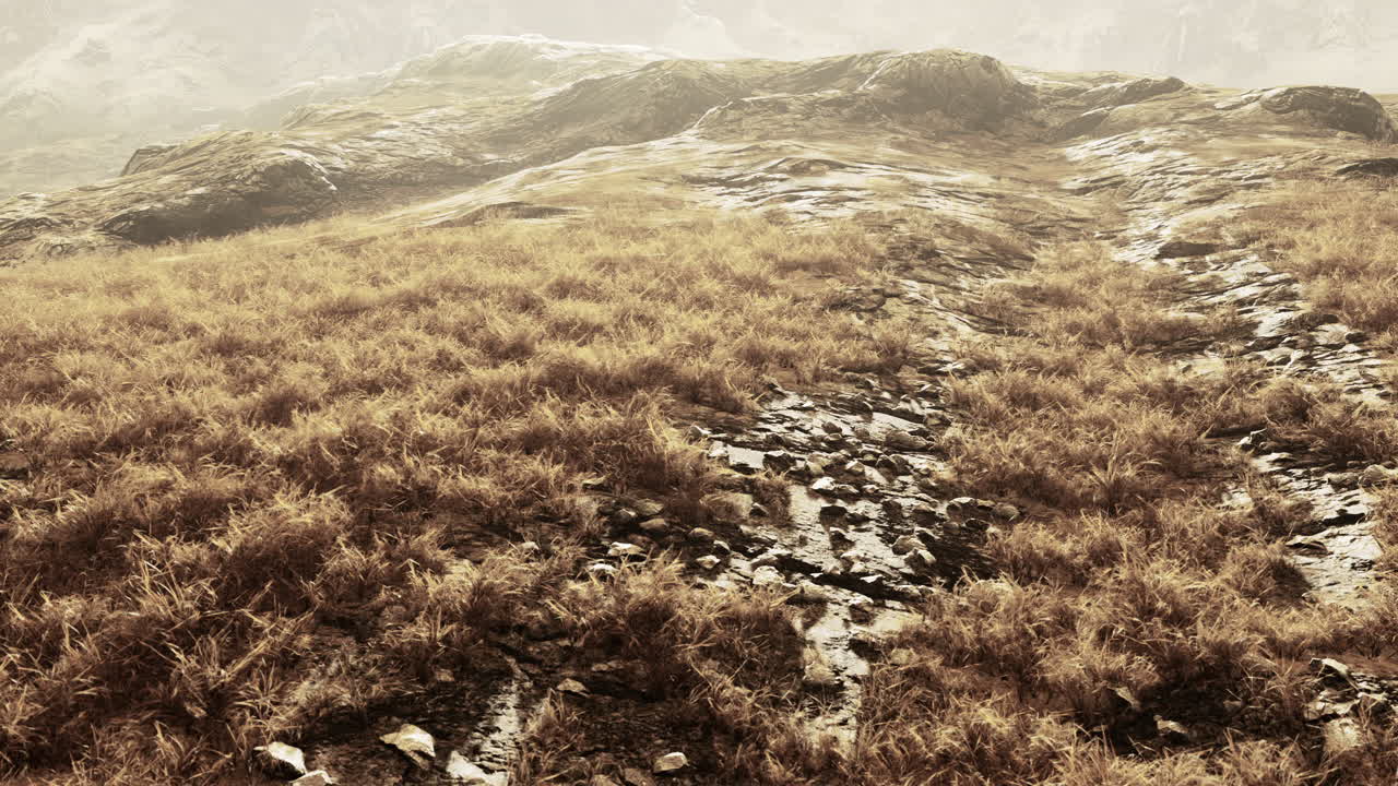 сухие травяные поля и горы в непале