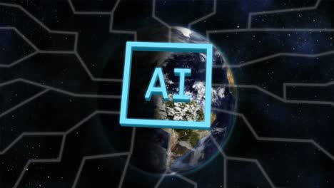 Animation-of-ai-data-processing-over-globe-and-dark-background