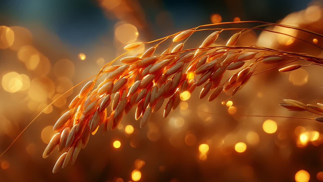 Captivating Close-Up of Golden Grain in a Sunlit Field, Showcasing the Intricate Details and Natural Beauty of the Harvest Season, Highlighting Nature's Bounty and Serenity