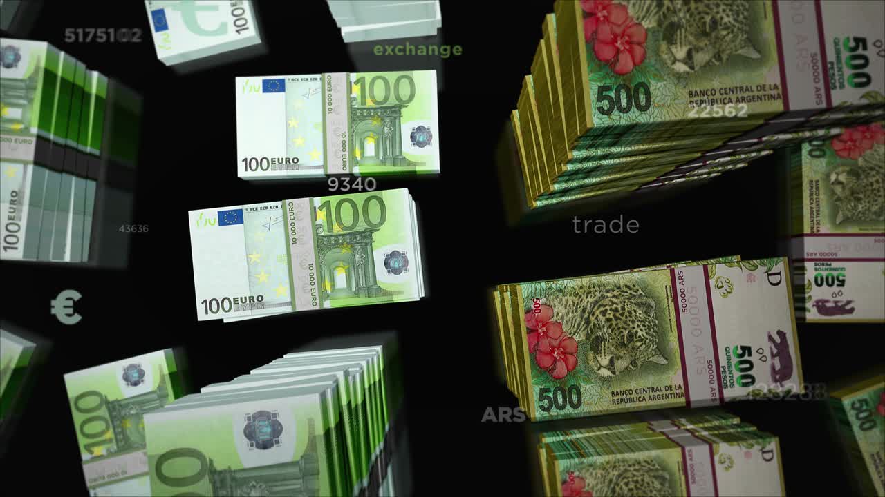 유로와 아르헨티나 페소 화폐 교환 루프 애니메이션