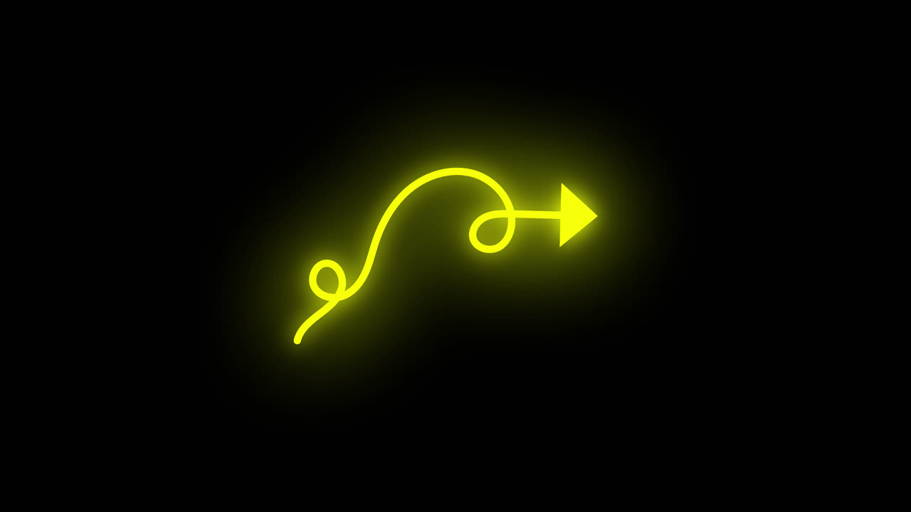 Animated Glowing Yellow Wavy Arrow Drawing on Black Background