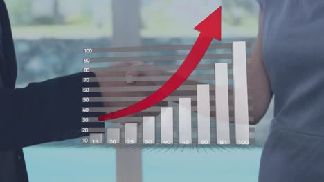 Animation-of-financial-data-processing-over-diverse-business-people-shaking-hands