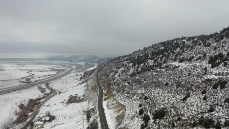 A-drone-pan-up-a-closed-road,-Dinosaur-Ridge,-Morrison-CO