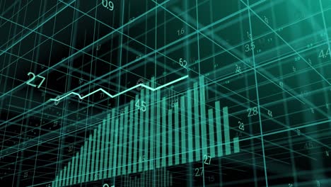 Animación-De-Gráficos-Azules-Y-Verdes-Y-Procesamiento-De-Datos-Sobre-Cuadrícula-3d