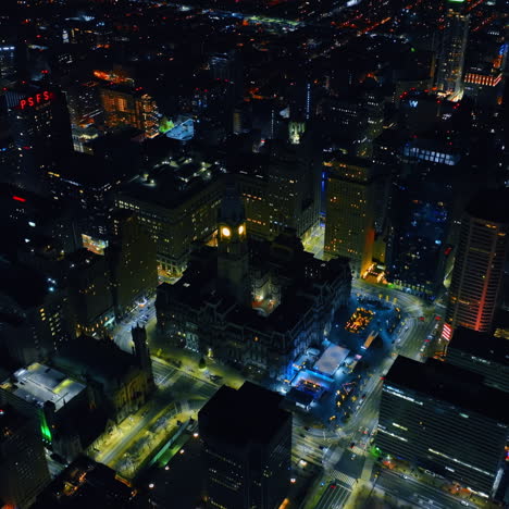 city view in lights. scenic panorama of philadelphia, pennsylvania, united states from drone.