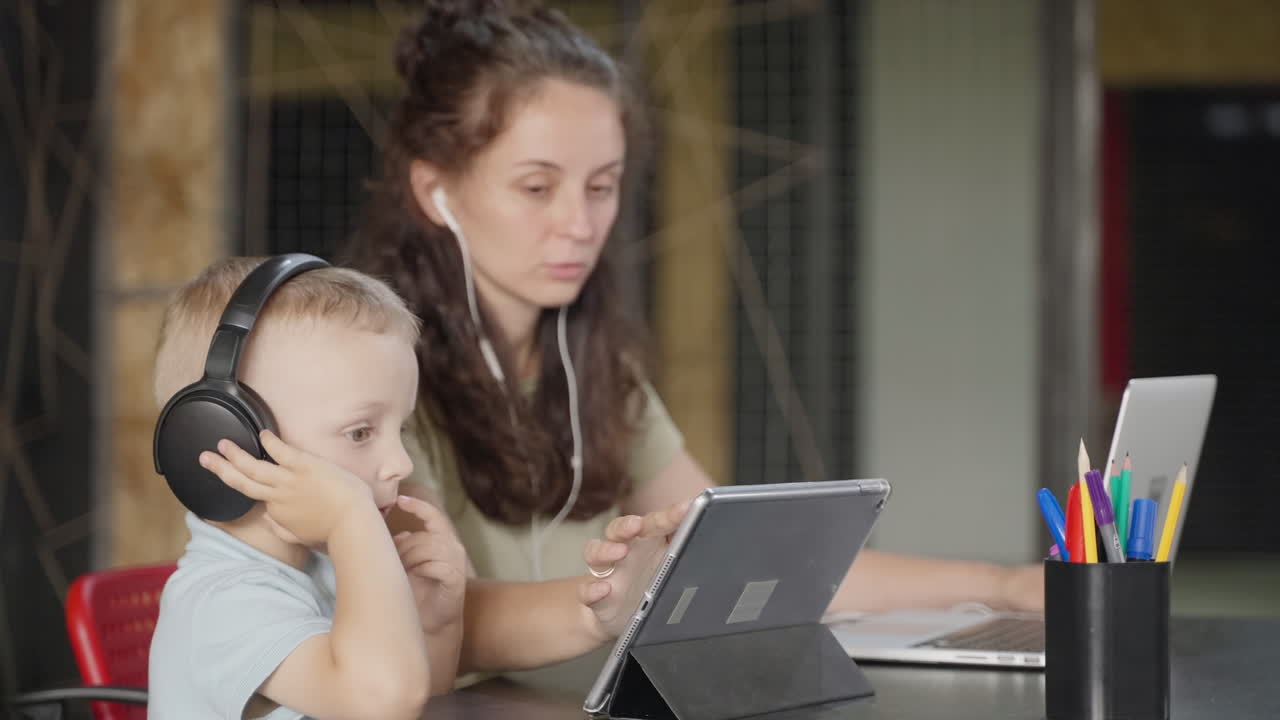 Mother and Son Learning Together