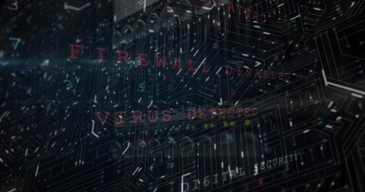 Digital Circuit Board Background with Cyber Security Warning Text
