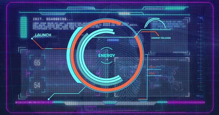 Animation of scope scanning and data processing on blue background