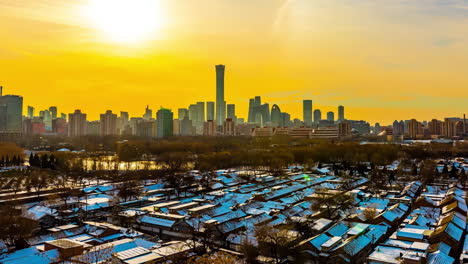 time-lapse city skyline at sunrise, landmark high buildings skyscrapers the central business district in beijing and urban villages