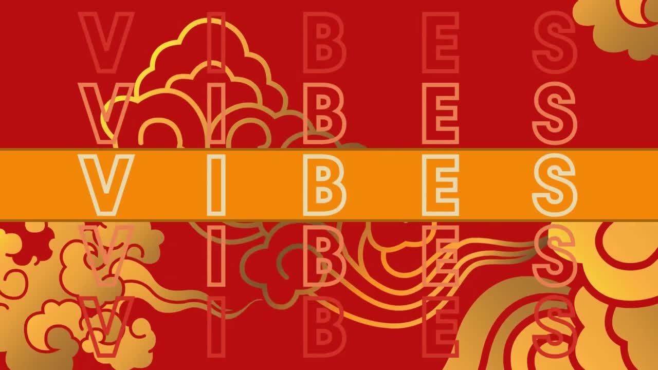 animación de texto vibrante sobre gráficos y formas coloridas