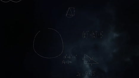 dark storm surrounded by mathematics symbols animation