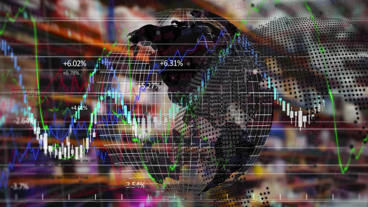animación del globo y los datos financieros sobre el almacén