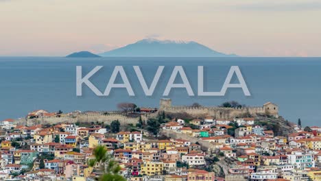 kavala greece old town with samothraki island in background, landscape animation