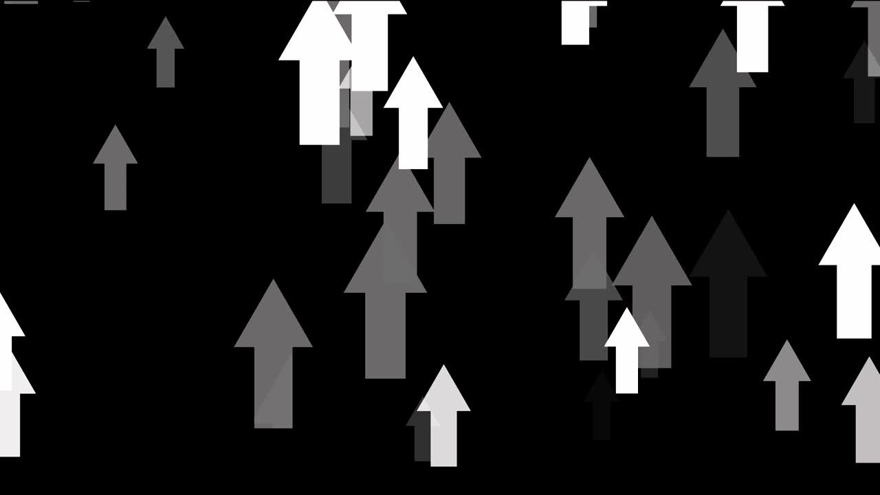 빛나는 추상적인 화살표는 위로 올라가고, 긍정적 인 개념 루프는 검은색으로 올라갑니다.
