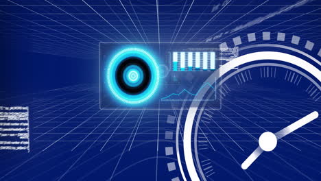 animación del reloj, procesamiento de datos a través de una rejilla digital