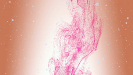 pink ink swirling in water animation over light background with floating particles