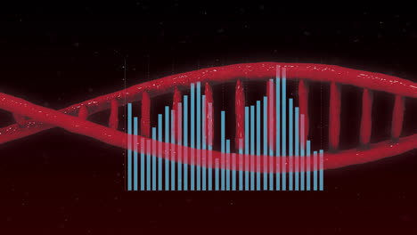 Animación-De-Cadena-De-ADN-Y-Gráfico-De-Barras-Sobre-Fondo-Oscuro