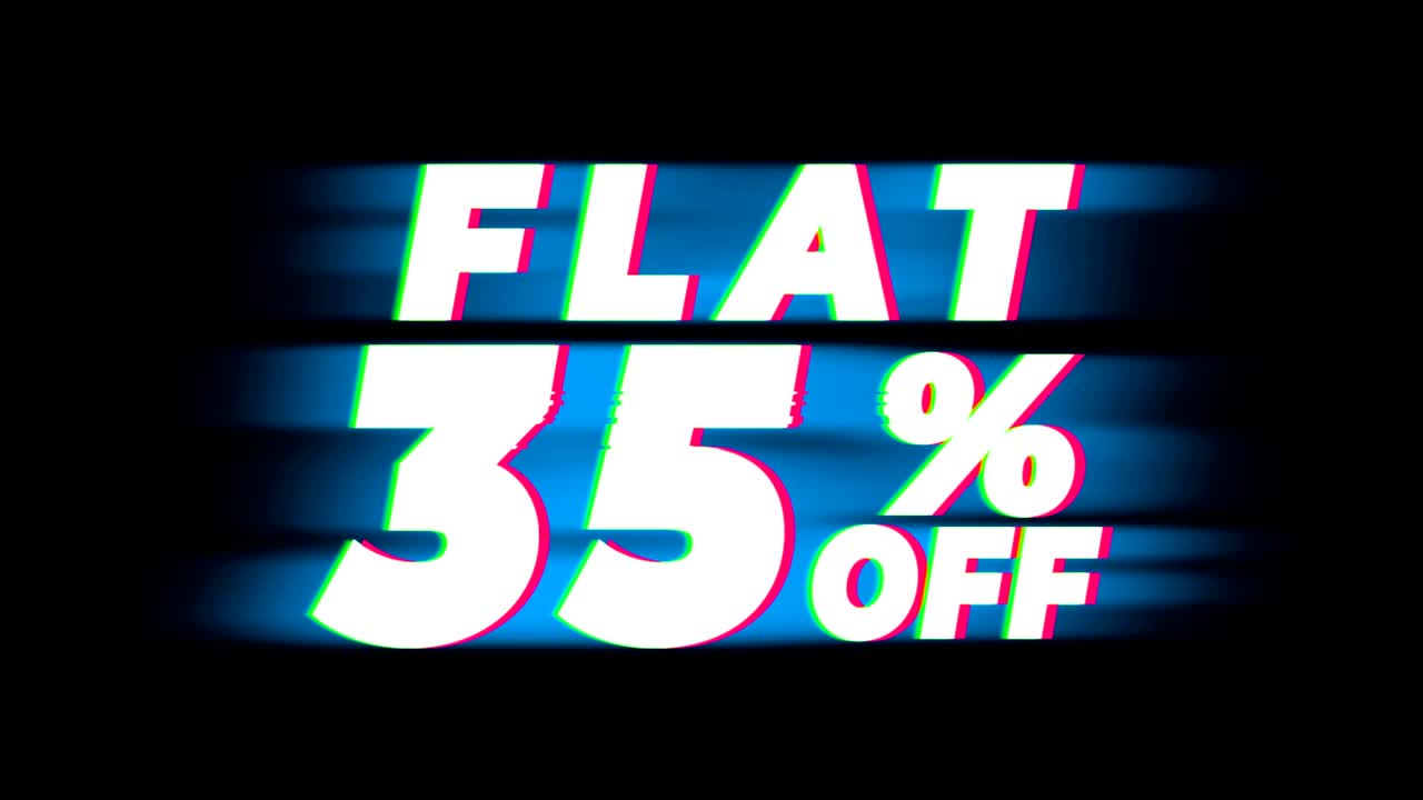 35% de descuento en el texto vintage de promoción de efectos de glitch.