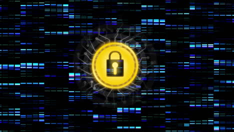 animazione della rete di connessioni con lucchetto di sicurezza online su sfondo scuro