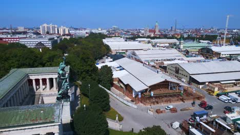 great aerial top view flight bavaria statue