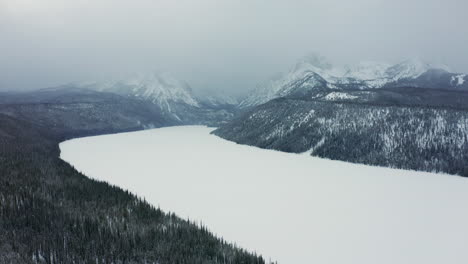 aerial over frozen redfish lake in sawtooth national forest