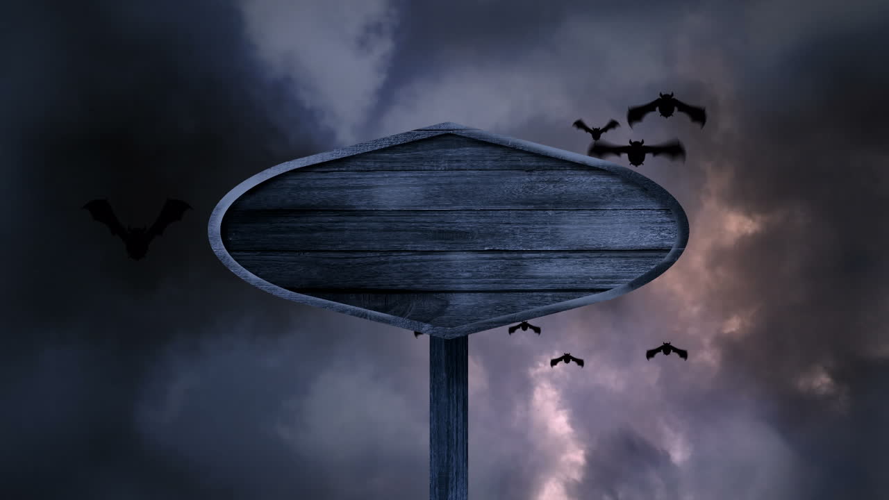 Animazione di un'insegna con spazio per il testo sopra pipistrelli