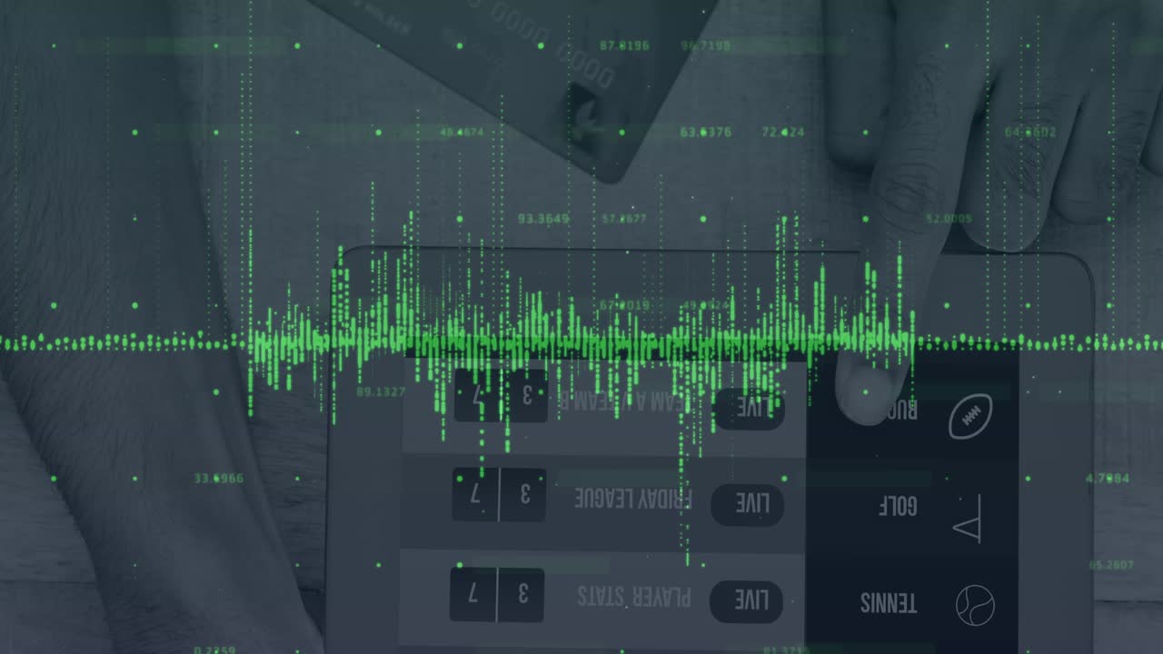 Animation of financial data processing over hands using tablet