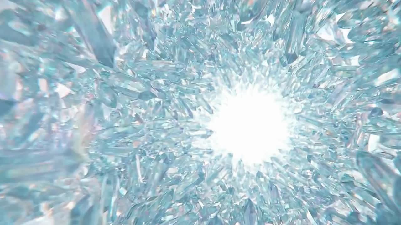 Abstrakt krystallinsk tunnelstruktur med glødende lyskerne, der repræsenterer kemisk sammensætning og et materialevidenskabeligt koncept.