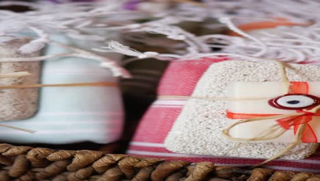 handmade soap and towels in a basket