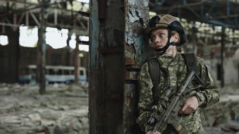 soldier in abandoned factory