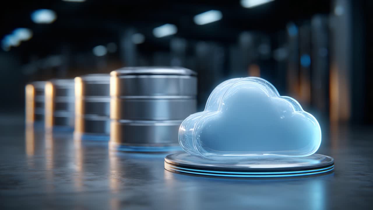 Illustration of Cloud Computing with Data Storage: A Futuristic Visualization of Cloud Accessing and Managing Digital Information in an Advanced Technology Environment