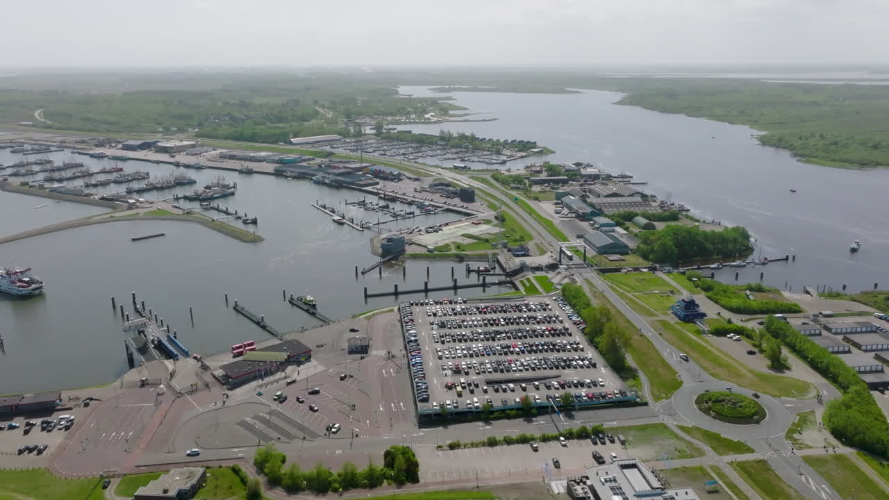 Aerial View of Lauwersoog Harbour and the surrounding coastline in the Netherlands