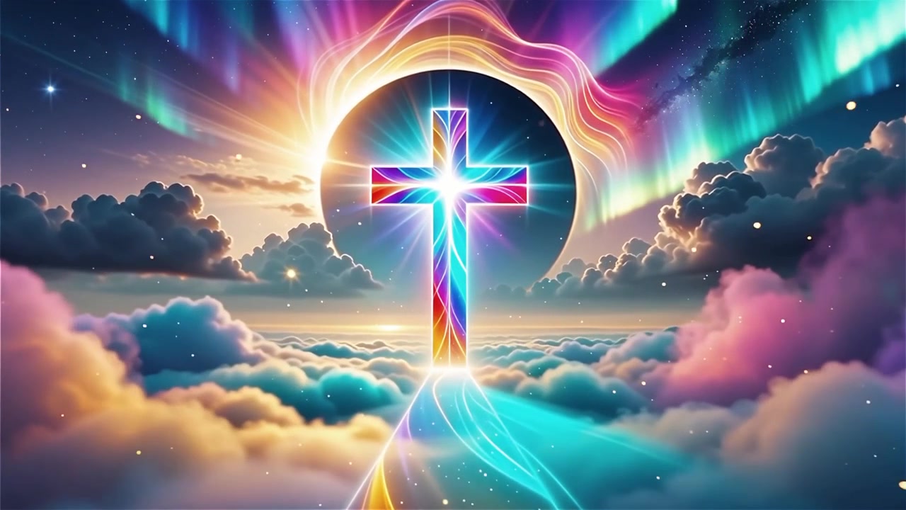 Croce Cristiana Luce Celestiale Sfondo per il Culto.
