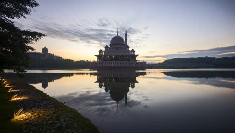 dramatic sunrise at putra mosque, putrajaya