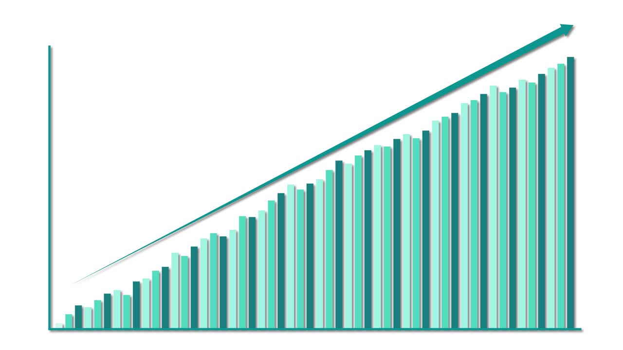 Bars and arrow animate upward, illustrating financial or business growth on a clean white background