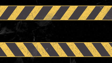 yellow and black caution tape animation over dark background