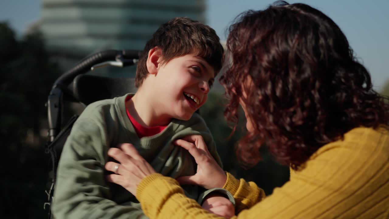 Mother and child in wheelchair