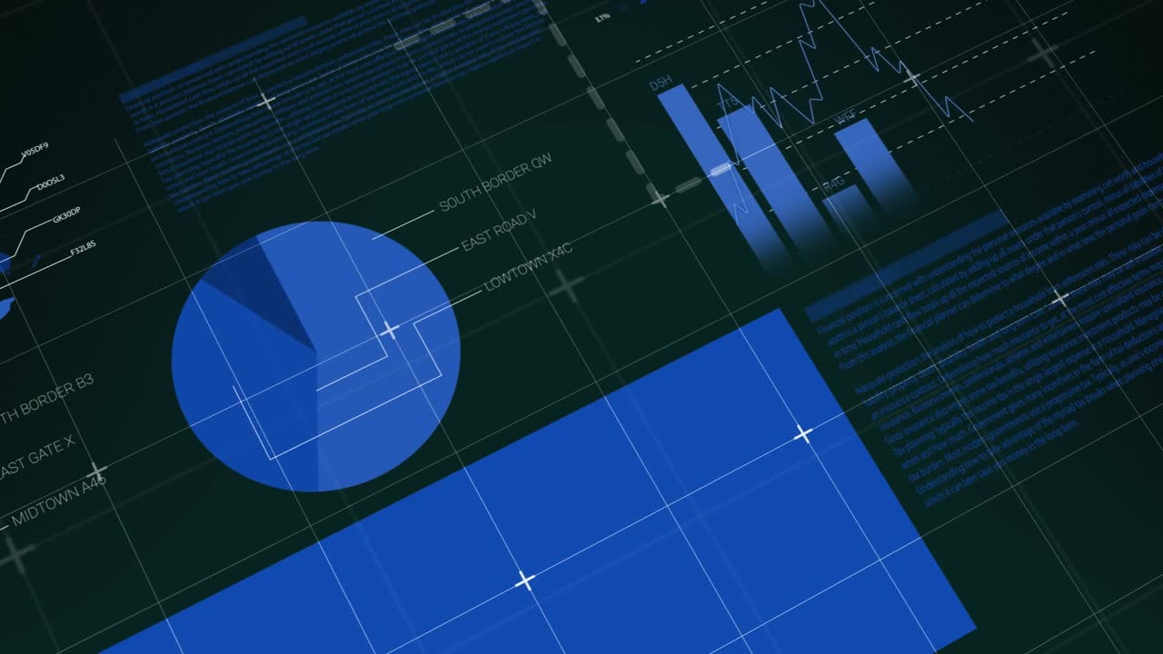 Animation of data processing over black background