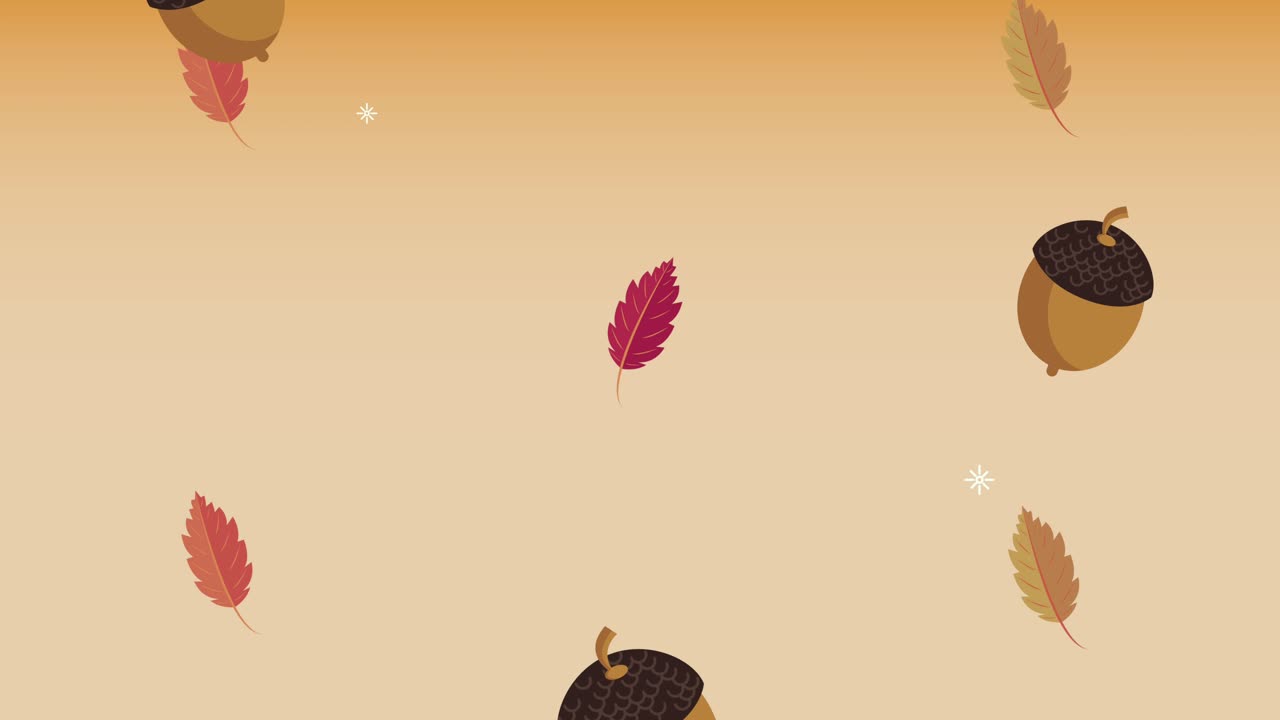 hello autumn animation with leaves and acorn pattern