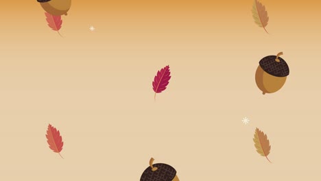 hola animación de otoño con hojas y patrón de bellota