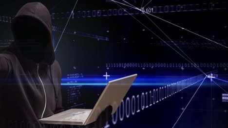 animación digital de pirateo de computadora portátil y tecnología códigos de computadora 4k