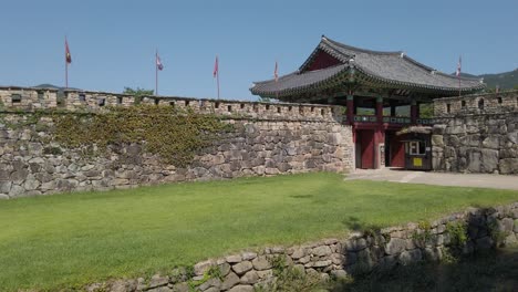 entrance to historic fortress town naganeupseong folk village, establishing pan