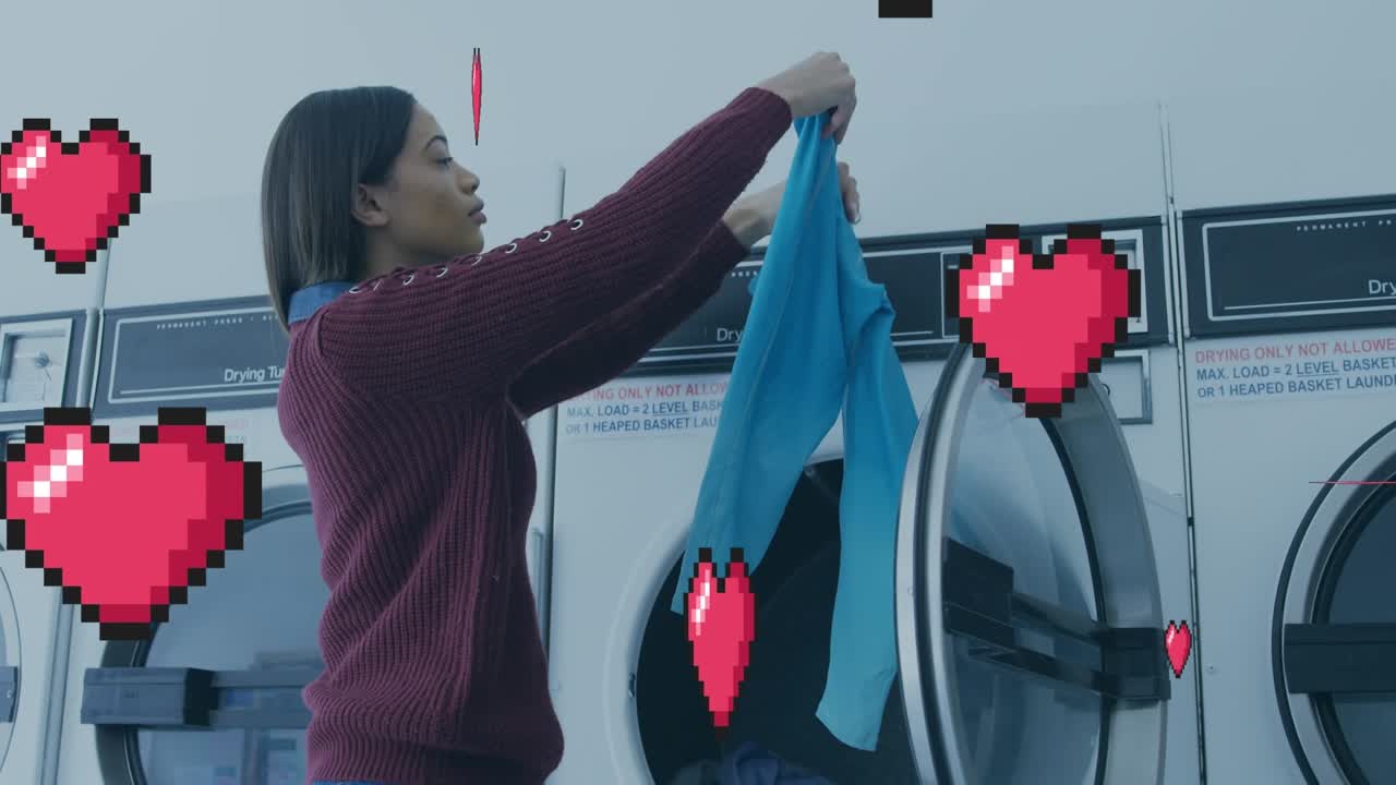 Multiple blue digital icons against statistical data processing over businesswoman graphics